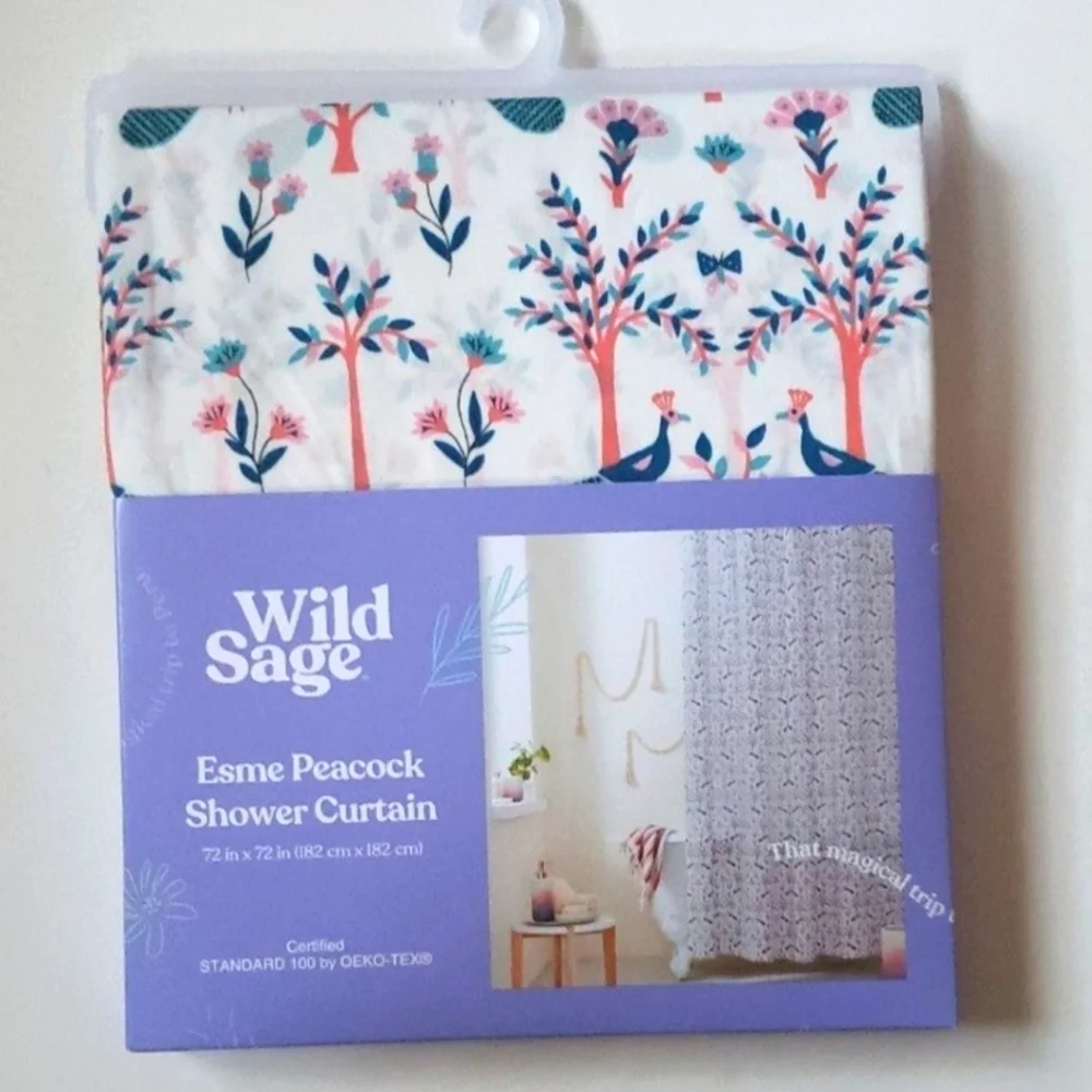 Esme Peacock Shower Curtain in White NWT